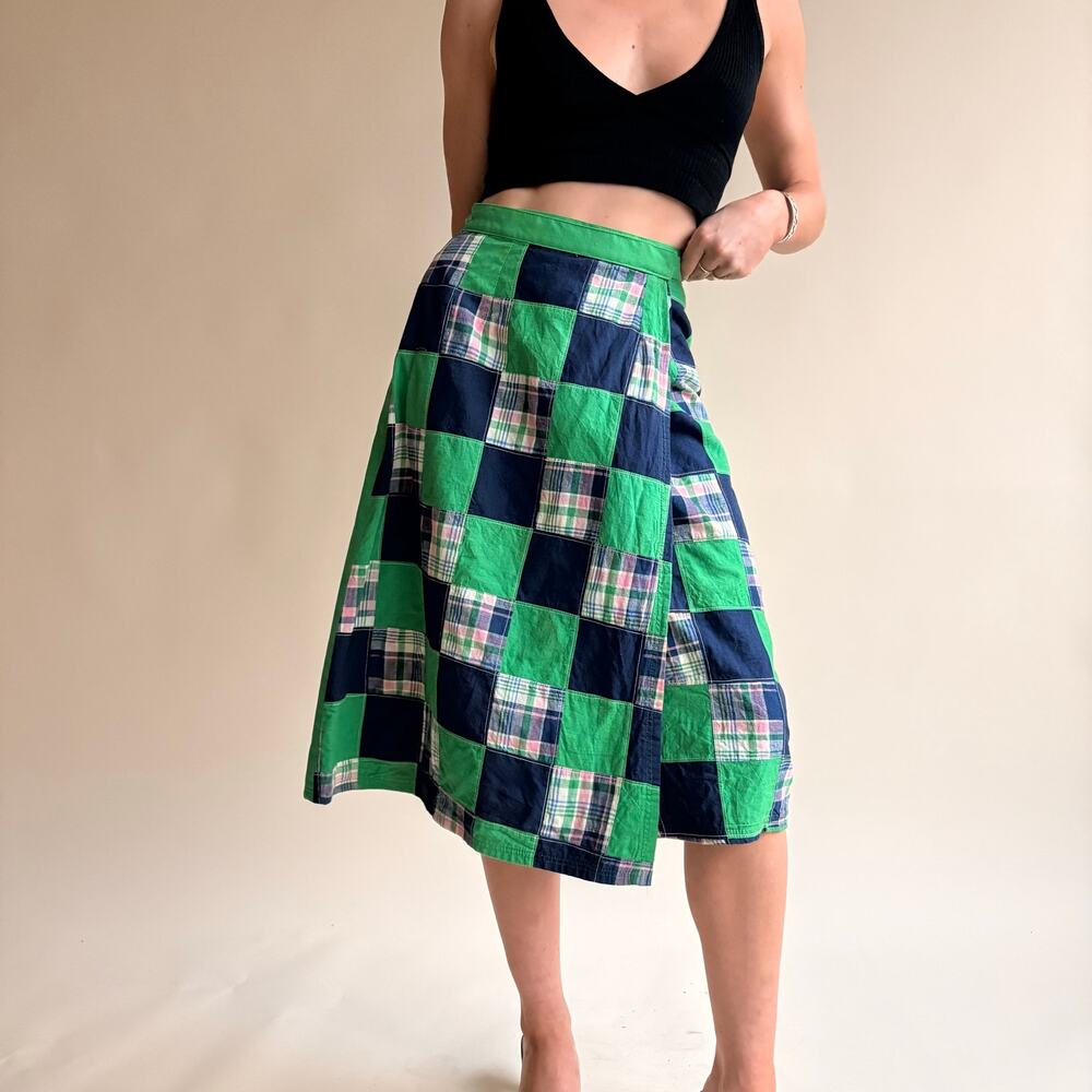 Bay Country Classics Green & Navy Patchwork Wrap Skirt - Reversible, One Size - Picture 6 of 8